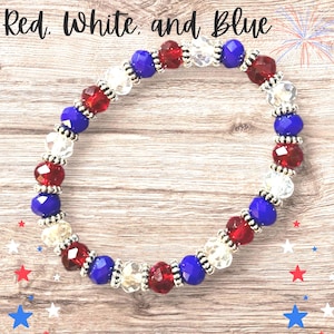 Patriotic Beaded Stretch Bracelet: Red, White & Blue 4th of July Jewelry