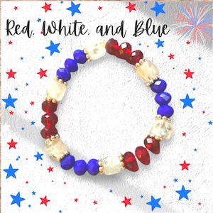 Red White and Blue Crystal Bracelet: Patriotic Gemstone Jewelry