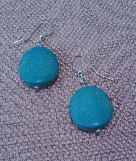 1 1/2 inch turquoise magnesite and silver dangle earrings Etsy