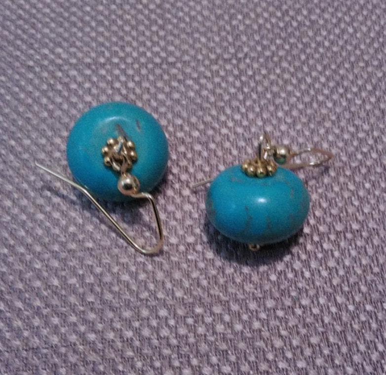 1 inch turquoise magnesite and gold dangle earrings gift for Etsy
