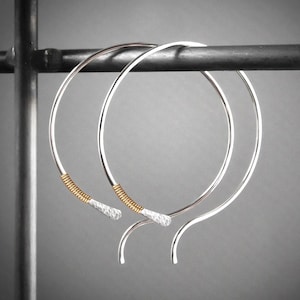 Aros de plata de ley, pendientes de metal mixto de plata y oro, pendientes modernos de dos tonos, aros de oro y plata martillados, hechos a mano en EE. UU.