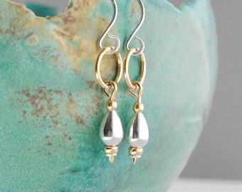Mixed Metal Earrings,Silver and Gold Earrings,Mixed Metal Dangles,Gold Earrings,Modern Earrings,Gold and Silver Earrings,Two Tone Earrings