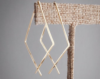 Gold Hoop Earrings,Triangle Earrings,Hammered Gold Hoops,Triangle Hoops,Gold Earrings,Geometric Earrings,Edgy Earrings,Modern Hoops,USA