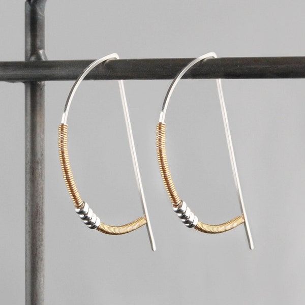 Gold Hoop Earrings,Silver Hoop Earrings,Mixed Metal Hoops,Mixed Metal Earrings,Gold and Silver Earrings,Modern Hoops,Hammered Hoop Earrings