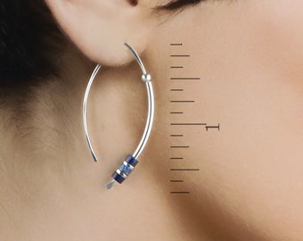 Lapis Earrings,Sterling Silver Hoops,Blue Stone Earrings,Lapis Hoops,Silver and Blue Earrings,Sterling Silver Earrings,Modern Earrings,USA