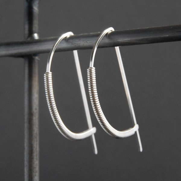 Sterling Silver Hoop Earrings,Silver Hoops,Modern Silver Earrings,Hammered Hoops,Sterling Earrings,Edgy Hoops,Geometric Silver Earrings,USA