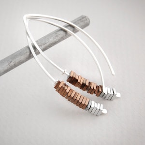 Mixed Metal Hoops,Mixed Metal Earrings,Silver Hoop Earrings,Two Tone Earrings,Silver Hammered Hoops,Bronze and Silver Earrings,Silver Hoops