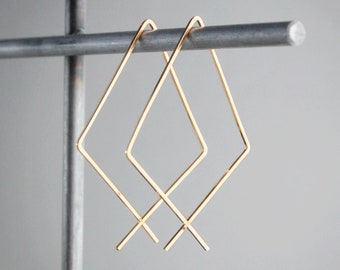 Gold Hoop Earrings,Triangle Earrings,Hammered Gold Hoops,Triangle Hoops,Gold Earrings,Geometric Earrings,Edgy Earrings,Modern Hoops,USA
