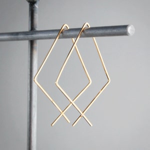 Gold Hoop Earrings,Triangle Earrings,Hammered Gold Hoops,Triangle Hoops,Gold Earrings,Geometric Earrings,Edgy Earrings,Modern Hoops,USA