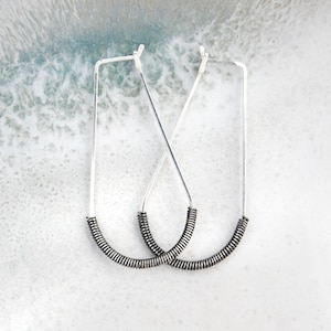 Sterling Silver Hoop Earrings Silver Hoops Hammered Silver Hoops Black Earrings Oxidized Earrings Large Silver Hoops Mixed Metal Hoop USA
