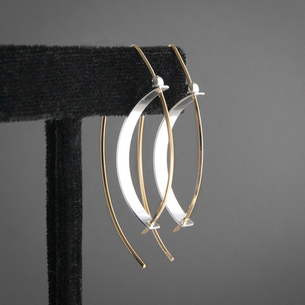 Silver and Gold Earrings,Mixed Metal Earrings,Silver and Gold Modern Handmade Unique Hoops USA