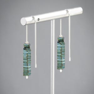 Silver Earrings,Multi Colored Earrings,Green  Earrings,Silver and Green Earrings,Geometric Earrings,Stacked Stone Earrings,Modern Earrings