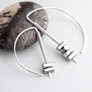 Sterling Silver Hoop Earrings Unique Modern Hammered Silver Earrings,Handmade USA