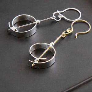 Sterling Silver Earrings Hoop Earrings Silver and Gold Earring Mixed Metal Earrings Unique Modern Gold Dangles Swirl Earring Handmade USA