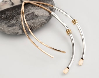 Silver and Gold Mixed Metal Hoop Earrings,Two Tone Modern Gold Hoops Earrings,Handmade USA