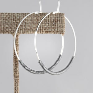 Silver Hoop Earrings,Sterling Silver Earrings,Mixed Metal Earrings,Gray Earrings,Modern Earrings,Mixed Metal Hoops,Two Tone Earrings,USA