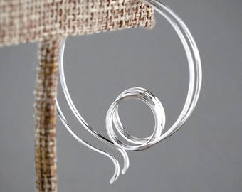 Sterling Silver Modern Hoop Earrings Double Circle Minimalist Earrings,Handmade USA