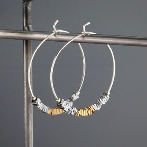 Mixed Metal Hoops,Silver and Gold Hoop Earrings,Two Tone Earrings,Silver Hammered Hoops,Gold and Silver Earrings,Large Silver Hoops,Handmade
