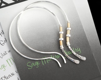 Mixed Metal Hoops,Mixed Metal Earrings,Silver Gold Hoop Earrings,Sterling Silver Earrings, Hammered Hoops,Gold Silver Earrings,Silver Hoops