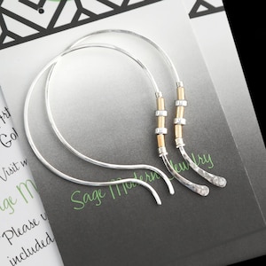 Mixed Metal Hoops,Mixed Metal Earrings,Silver Gold Hoop Earrings,Sterling Silver Earrings, Hammered Hoops,Gold Silver Earrings,Silver Hoops