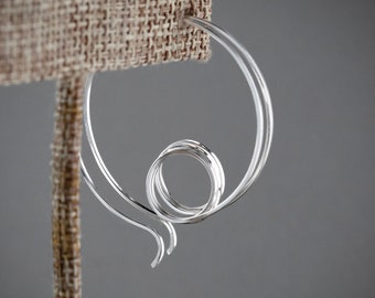 Sterling Silver Hoop Earrings, Hammered Hoop Earrings,Silver Hoops,Modern Hoop Earrings,Circle Earrings,Minimalist Earrings,Handmade USA