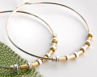Silver and Gold Hoops,Mixed Metal Earrings,Silver Hoop Earrings,Silver Hammered Hoops,Gold and Silver Earrings,Silver Hoops,Mixed Metal Hoop