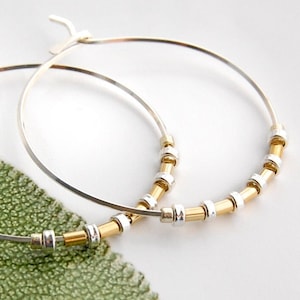 Silver and Gold Hoops,Mixed Metal Earrings,Silver Hoop Earrings,Silver Hammered Hoops,Gold and Silver Earrings,Silver Hoops,Mixed Metal Hoop