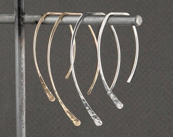 Créoles en argent et or, créoles en argent martelé, boucles d'oreilles faites main, créoles en or, boucles d'oreilles modernes minimalistes en or argenté, fabriquées aux États-Unis