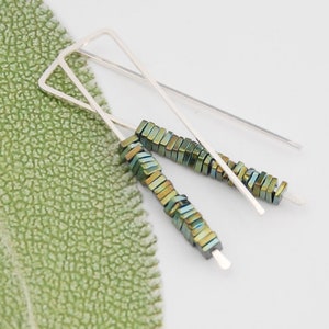 Silver Earrings,Multi Colored Earrings,Green Earrings,Silver and Green Earrings,Geometric Earrings,Stacked Stone Earrings,Modern Earrings image 4