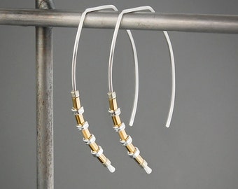 Sterling Silver and Gold Earrings Mixed Metal Earrings,Modern Two Tone Earrings Mixed Metal Hoops Handmade USA