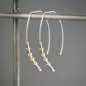 Sterling Silver and Gold Earrings Mixed Metal Earrings,Modern Two Tone Earrings Mixed Metal Hoops Handmade USA