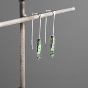 Silver Earrings,Multi Colored Earrings,Green Earrings,Silver and Green Earrings,Geometric Earrings,Stacked Stone Earrings,Modern Earrings image 5