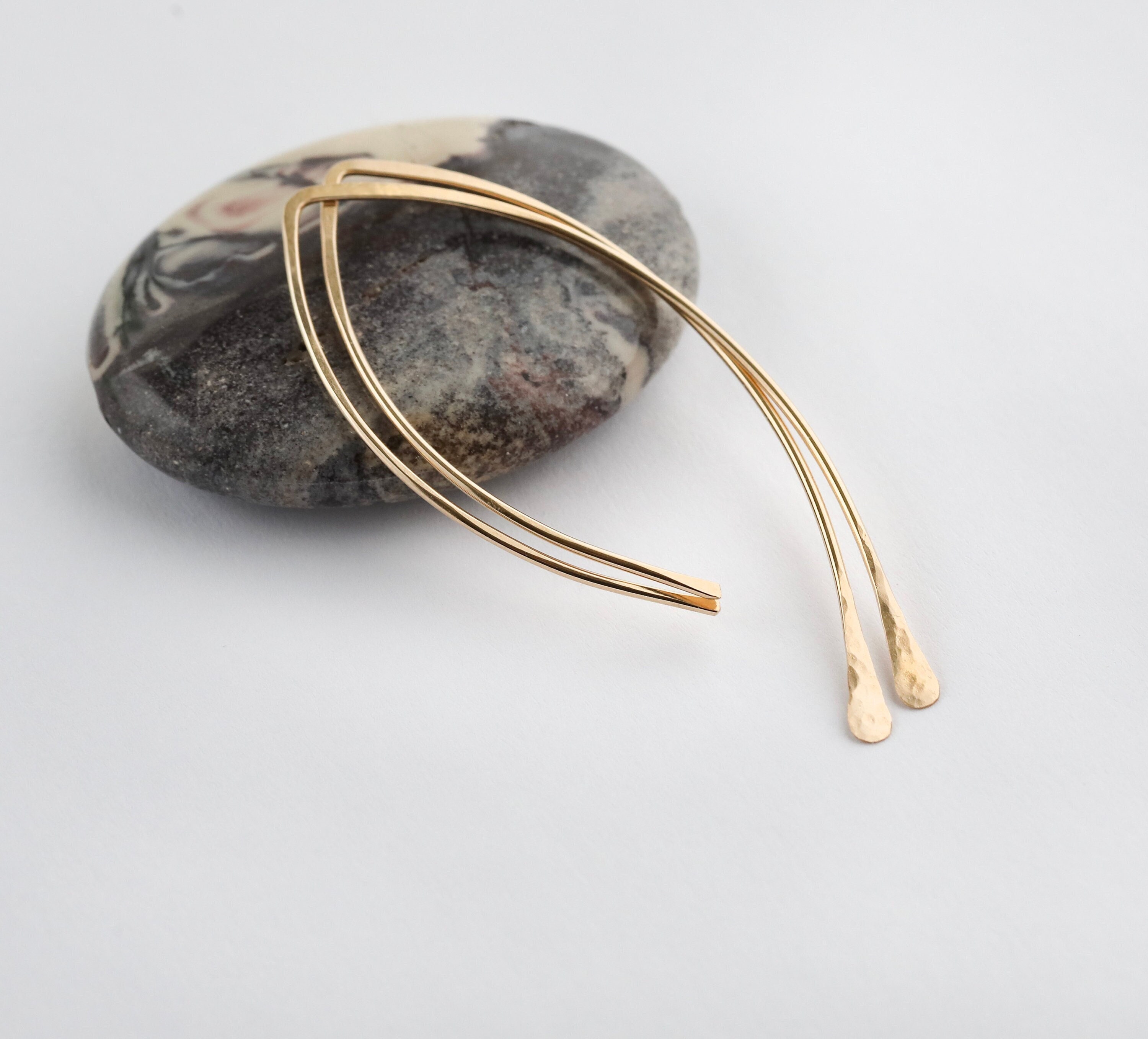 Gold Hammered Hoop Earrings,Gold Hammered Earrings,Gold Hoops,Modern Earrings,Wishbone Earrings,Hammered Gold Hoops,Long Gold Earrings,USA