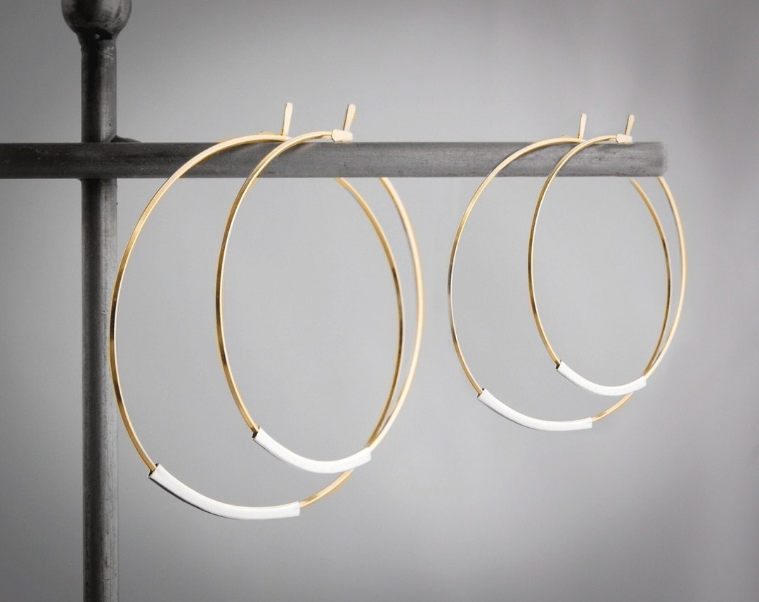 Gold Hoop Earrings,Mixed Metal Hoops,Modern Gold Hoops,Mixed Metal Earrings,Gold and Silver Hoops,Large Gold Hoops,Modern Hoop Earrings