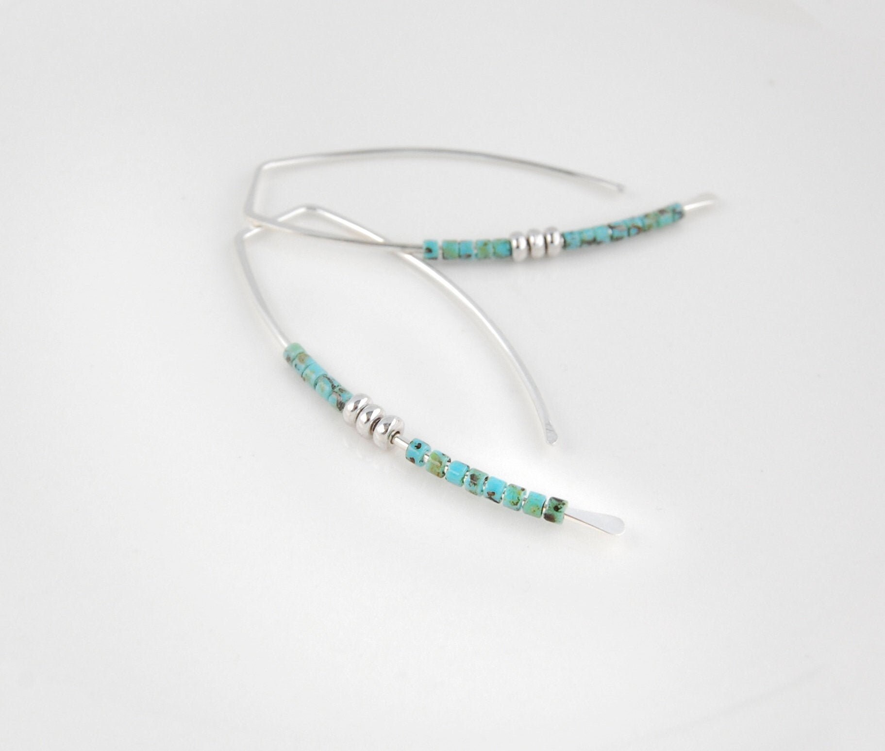 Hoop Earrings With Turquoise & Sterling Silver Pearls & Saucer