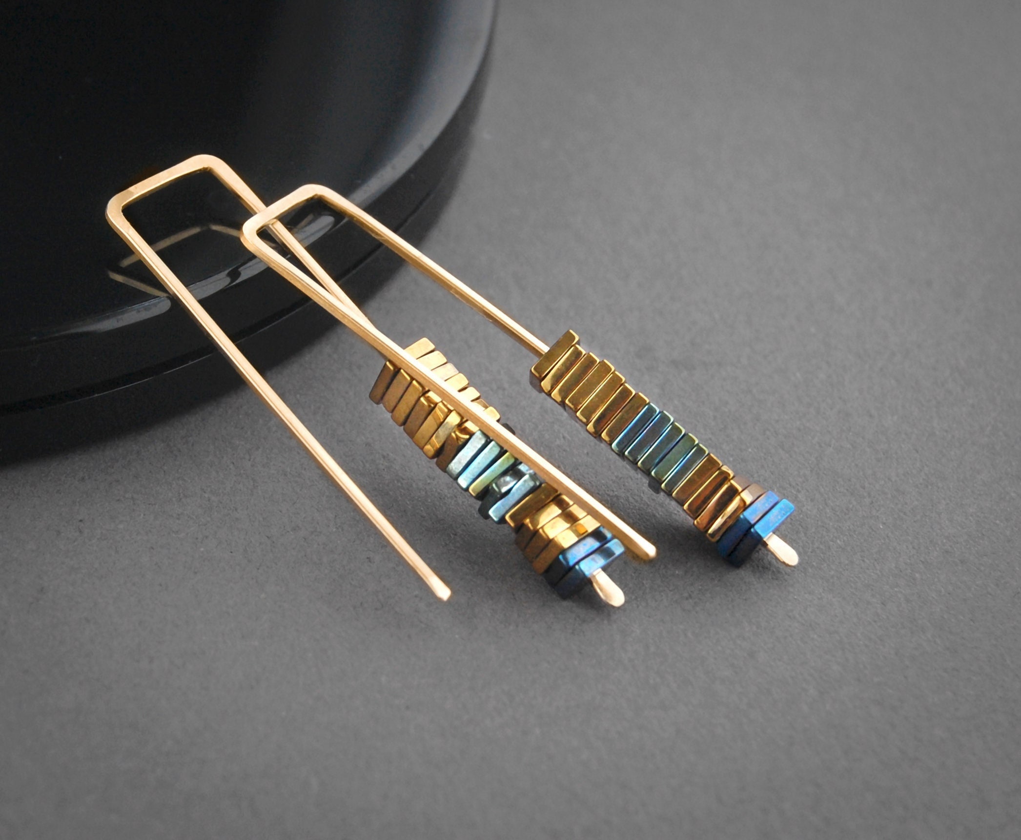 Gold Earrings,Multi Colored Earrings,Mixed Metal Earrings,Green Blue Earrings,Gold Green Earrings,Gold  Blue Earrings,Modern Gold Earrings