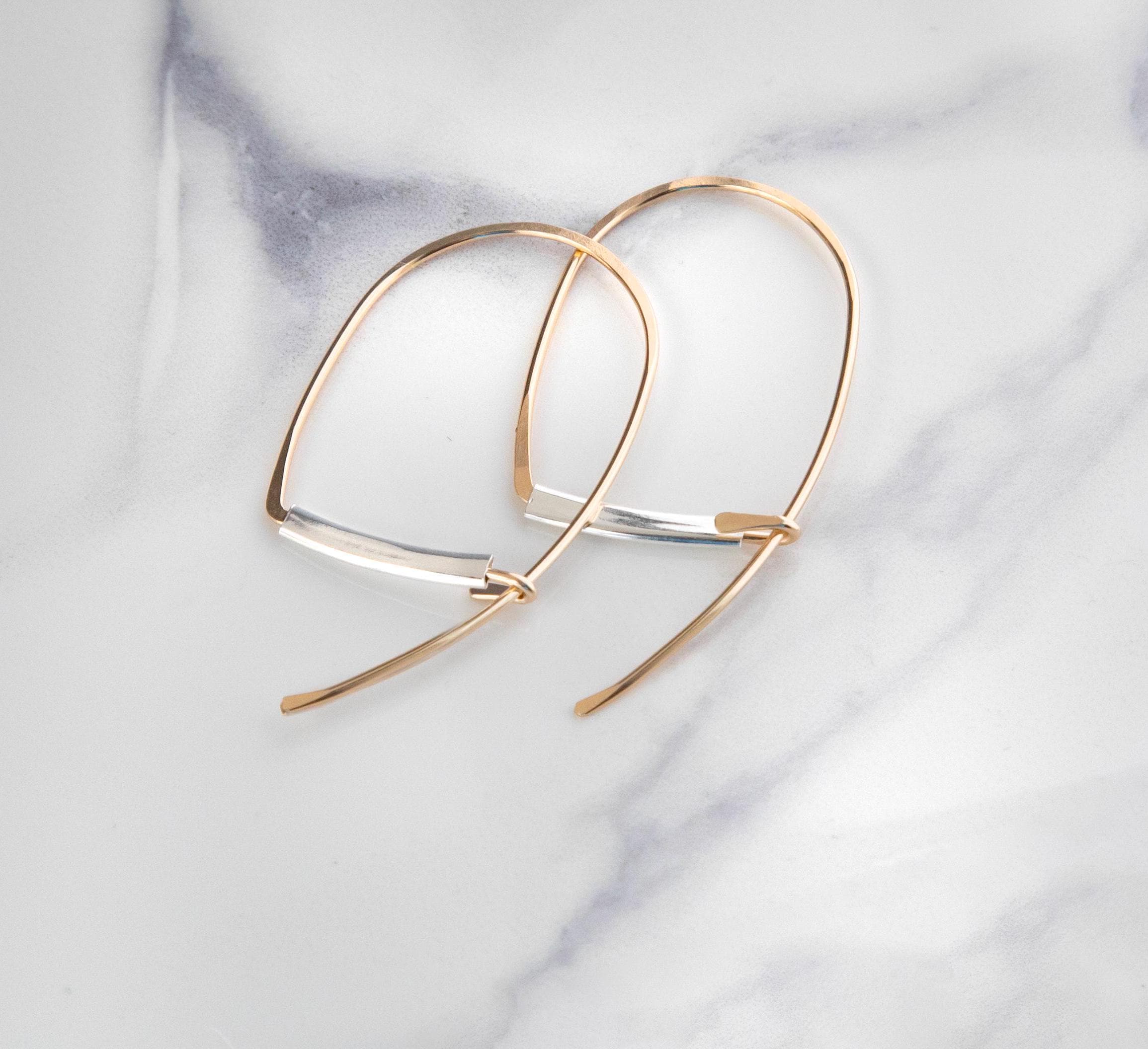 Mixed Metal Earrings Silver and Gold Earrings Mixed Metal Hoops Gold Earrings Modern Hoops Unique Earrings Gold Silver Two Tone Hoops USA