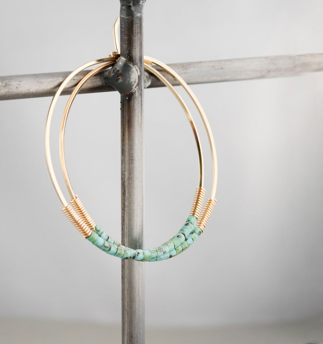 Gold Hoop Earrings,Turquoise Earrings,Turquoise Hoops,Large Gold Hoops,Modern Hoops,Blue Hoops,Hammered Gold Hoops,Turquoise and Gold Hoops