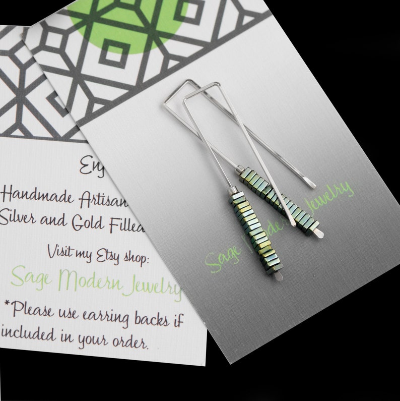 Silver Earrings,Multi Colored Earrings,Green Earrings,Silver and Green Earrings,Geometric Earrings,Stacked Stone Earrings,Modern Earrings image 7