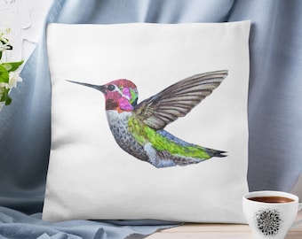 Decorative Pillow Hummingbird Decor Nursery Decor gift for her girls bedroom decor reading nook pillow whimsical pillow for birders