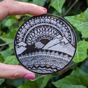 PNW Mountain Sticker for Cooler Sticker for Hydroflask Gift for outdoorsy friend PNW Circle Sticker