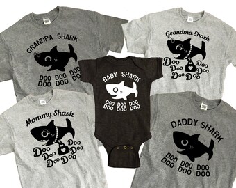 Baby Shark Family DIY iron on transfer ONE image Mommy Daddy Baby Grandma Grandpa sharks cute doo doo doo song aquarium zoo matching outfit