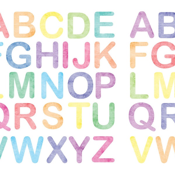 52 Watercolor Rainbow Alphabet Cliparts 2, Uppercase Capital Letters, Instant Download