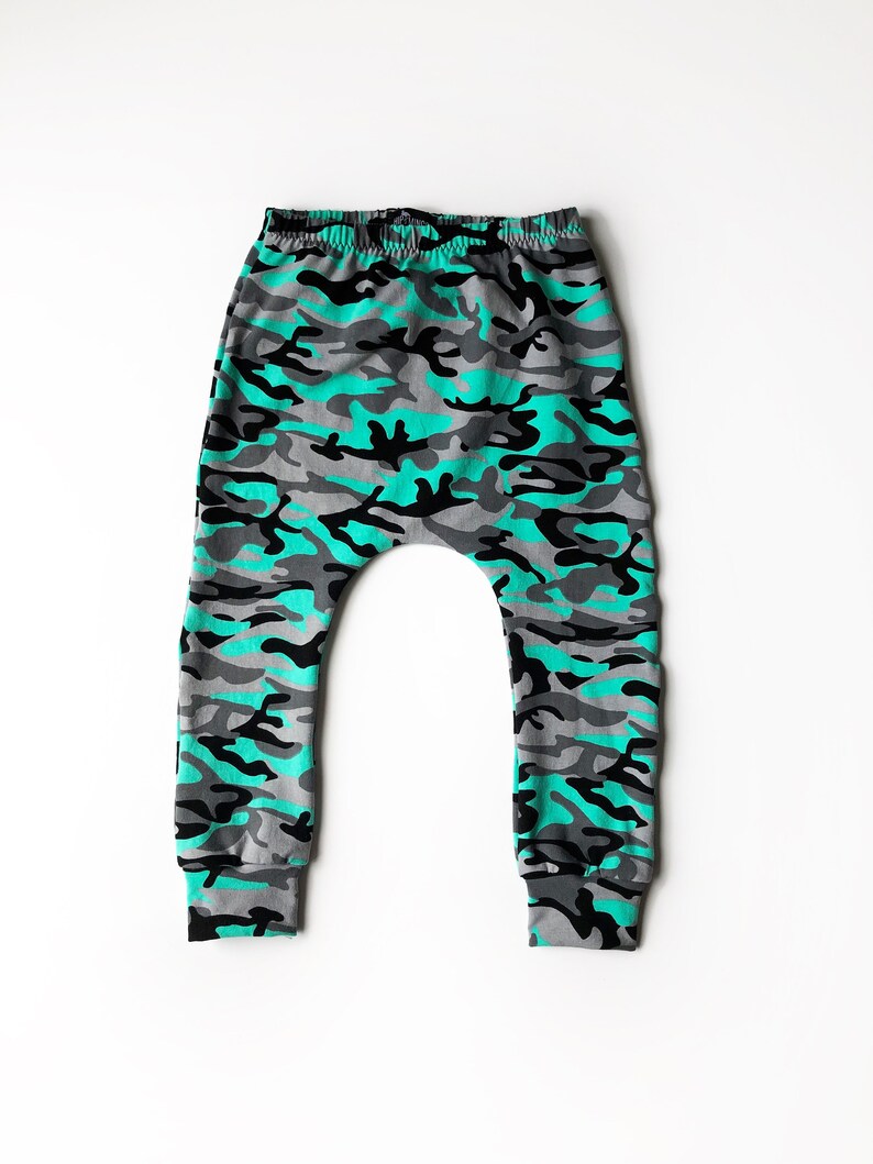 cool baby boy pants toddler boy or girl mint camouflage leggings trendy baby clothes baby gift unisex baby camo harem pants