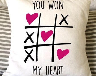 You Won My Heart Pillow, Tic Tac Toe Pillow, Valentine Pillow, Heart Pillow, Love Pillow, Decorative Pillow, Wedding Pillow, Anniversary