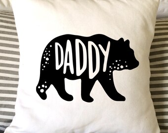 Father's Day Pillow, Daddy Bear, Father's Day Gift, Grandpa Pillow, Burlap Pillow, Decorative Pillow,  16x16 Pillow, Throw Pillow,