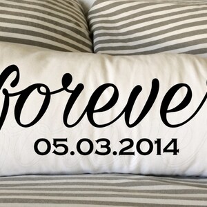 Forever Pillow, Date Pillow, Decorative Pillow, 12x24 Lumbar Pillow, Personalized Pillow, Custom Pillow, Gift, Wedding, Birthday, Burlap