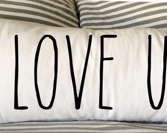 I love us Pillow, Valentine Pillow, Couples Pillow, Bedroom Pillow,  Decorative Pillow, Lumbar, 12x24 Pillow, Burlap Pillow, Home Decor