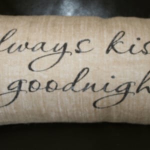 Always Kiss Me Goodnight, Burlap Pillow, Date Pillow, Decorative Pillow, 12x24 Lumbar Pillow, Personalized Pillow, Custom Pillow,