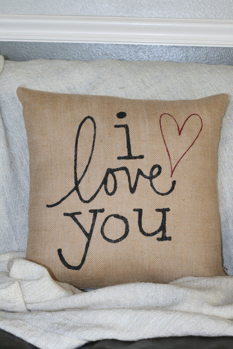 Valentine Pillow Burlap Pillow I Love You Pillow Decorative Etsy